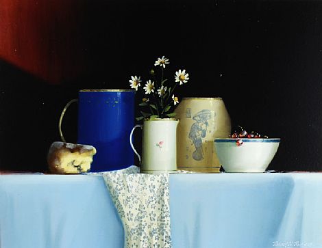 Blue Tableware with Summer Daisies by David French Le-Roy